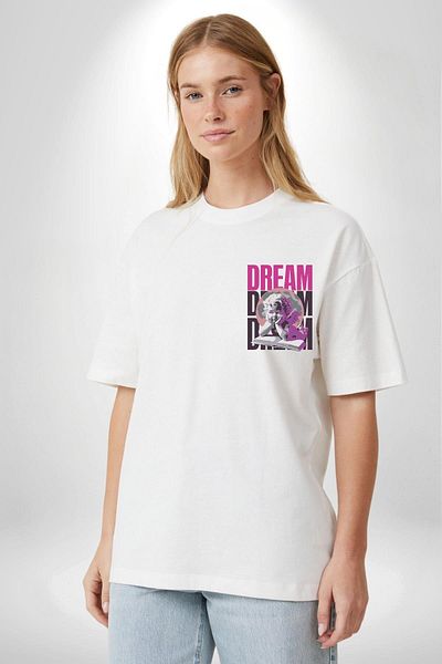 Angemiel تي شيرت Angels' Dream Angel and Dream أبيض كبير الحجم للنساء والرجال مطبوع من الأمام