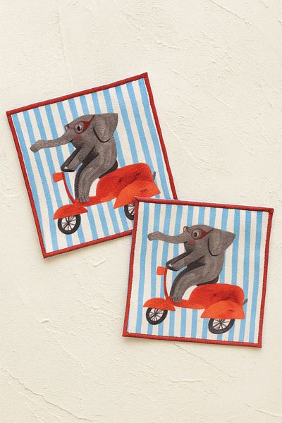 Evdek Pack of 2 Digital Printed Cocktail Napkins with Embroidery Detail Ds9