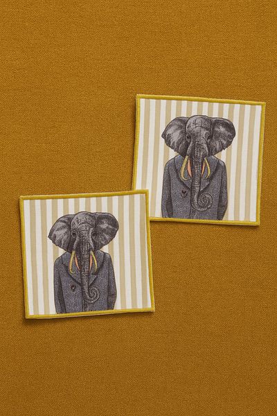 Evdek Pack of 2 Digital Printed Cocktail Napkins with Embroidery Detail Ds17