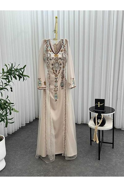 Heidi "Desert Pearl" evening dress - the radiance of authenticity and modern luxury. Barbie fabric + tulle bisht.
