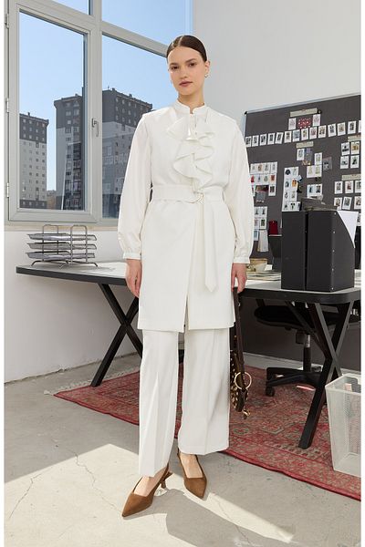 Fatma Atasoy Double Ecru Palazzo Trousers