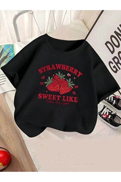 AZIZI TEKSTIL Μπλουζάκι με σχέδιο φράουλας, κοντομάνικο, με στρογγυλή λαιμόκοψη