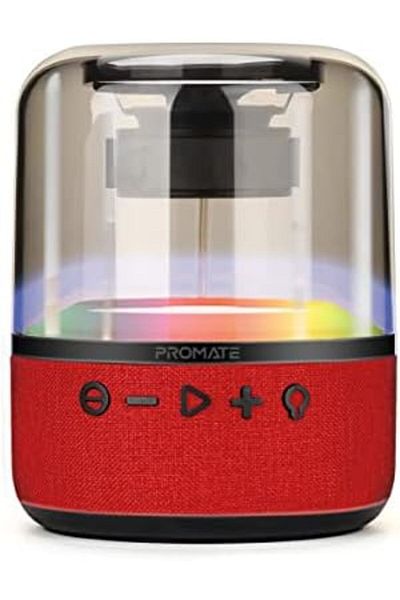 Promate مكبر صوت بروميت LED بتقنية البلوتوث، مكبر صوت ديناميكي لاسلكي حقيقي بقوة 10 وات مع عمر بطارية طويل، منفذ AUX، M