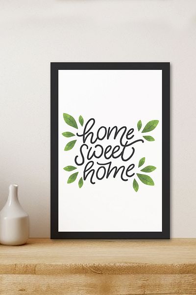 Zevahir Mobilya Dekorasyon 1 Piece Home Sweet Home Written Wooden Black Frame Look Mdf Table