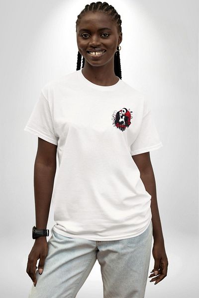Angemiel Horror and Romance Themed Jack & Sally White Oversize Women's Men's Front Minimal Printed T-Shirt