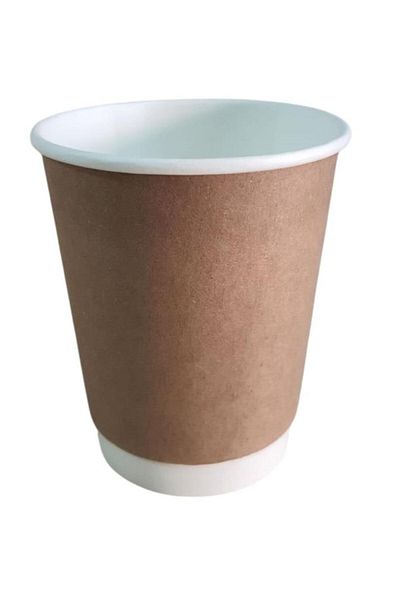 SELANİKLİ Cardboard Cup 8 oz Double Wall (Double Layer) Pk: 25 Pcs Kraft + White