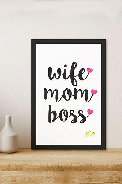 Zevahir Mobilya Dekorasyon 1 τεμάχιο Wife Mom Boss Written Ξύλινο Μαύρο Πλαίσιο Εμφάνιση Τραπέζι MDF