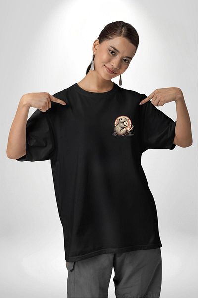 Angemiel Relaxation Art the State of Quiet Power Black Oversize Women Men Front Minimal Printed T-Shirt