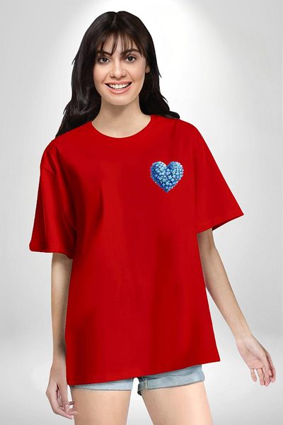 Angemiel Forget Me Not Flower Heart Collage Red Oversize Women Men Front Minimal Printed T-Shirt