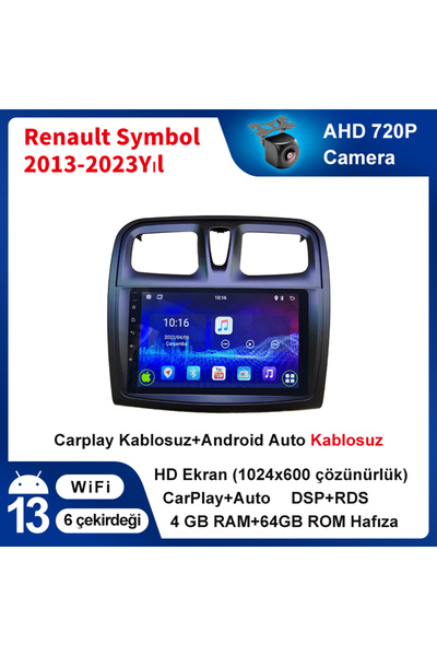 coni Renault Symbol 2013-2023Yıl 4GB Ram 64GB Rom Multimedya Kablosuz Carplay...