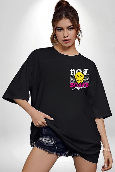 Angemiel I'M Not Being Squeezed Anymore Black Oversize Women's Men's Front Minimal Printed T-Shirt