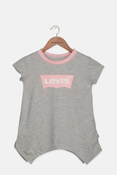 Levi's Toddlers Girl Crew Neck Short Sleeve Brand Logo Top, Grey