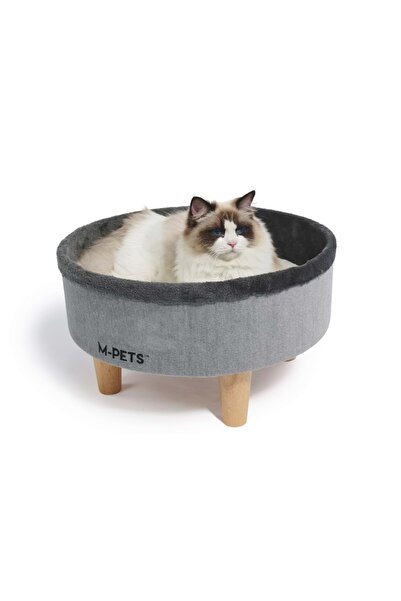 M-PETS ROUND ELEVATED AHŞAP AYAKLI KEDİ YATAĞI GREY
