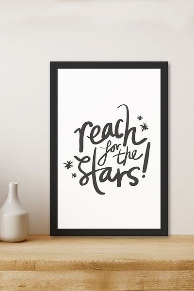 Zevahir Mobilya Dekorasyon 1 Piece Reach for the Stars Written Wooden Black Frame Look Mdf Table
