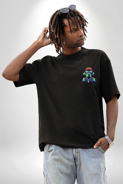 Angemiel Neon Glasses Colorful Style Dog Black Oversize Women Men Front Minimal Printed T-Shirt