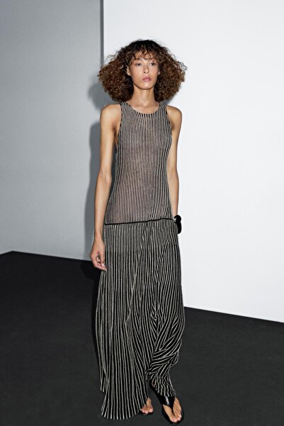 Massimo Dutti Pilili uzun triko elbise