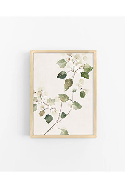 Vetro Design Green Flower Branch Wooden Framed Poster No.2