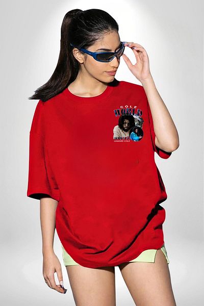 Angemiel J. Cole K-Pop Singer Rap World's Icon Red Oversize Women's Men's Front Minimal Printed T-Shirt