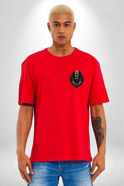 Angemiel Amun Egyptian God Creator's Power Endless Light Red Oversize Women Men Front Minimal Printed Tee Shirt