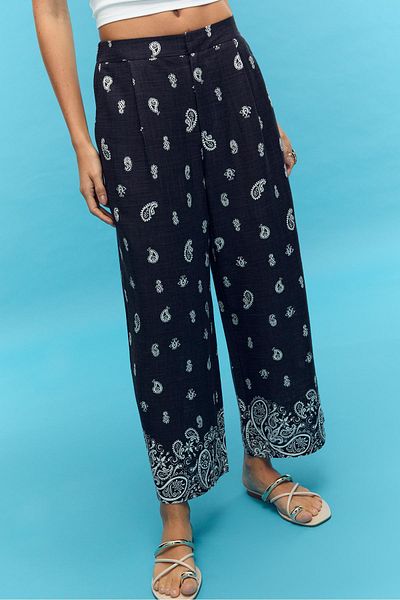 Stradivarius Printed linen culotte pants