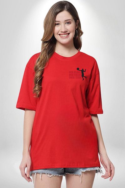 Angemiel Sports and Fighting Blood, Sweat, Tear Red Oversize Women's Men's Front Minimal Printed T-Shirt