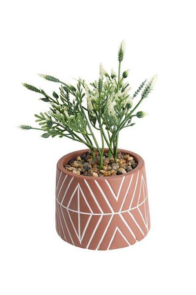 Koopman Small artificial plant, Azay Design, in pink cement pot with pattern, H 16 cm