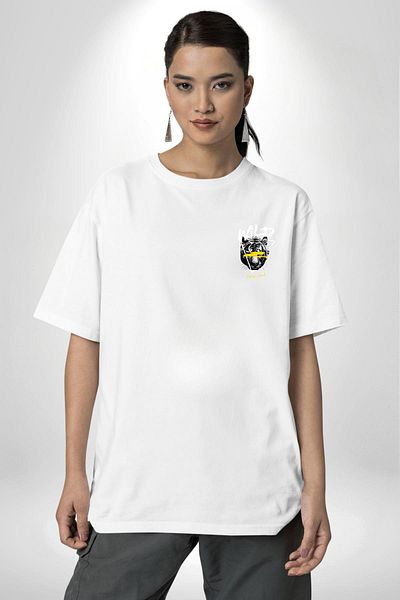 Angemiel Wild Spirit Printed Strong and Creative Design White Oversize Women's Men's Front Minimal Printed T-Shirt