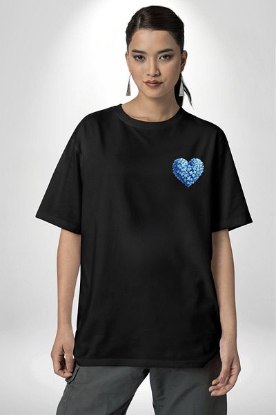 Angemiel Forget Me Not Flower Heart Collage Black Oversize Women Men Front Minimal Printed T-Shirt