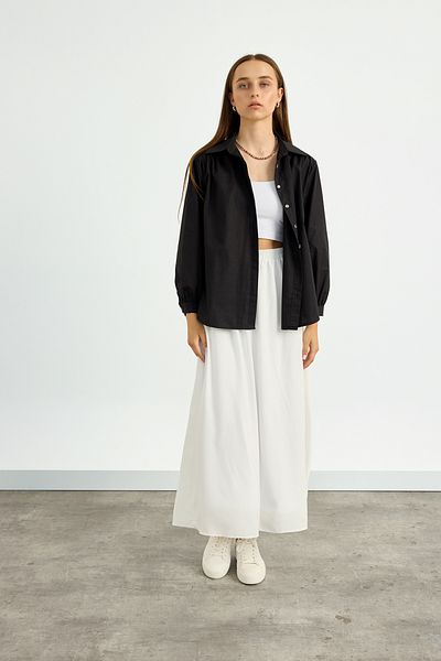 Birgül Bektaş Black Gathered Poplin Shirt