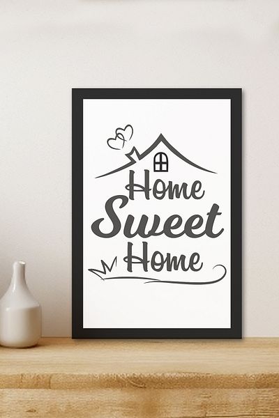 Zevahir Mobilya Dekorasyon 1 Piece Home Sweet Home Written Wooden Black Frame Look Mdf Table