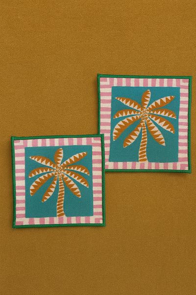 Evdek Pack of 2 Digital Printed Cocktail Napkins with Embroidery Detail Ds6