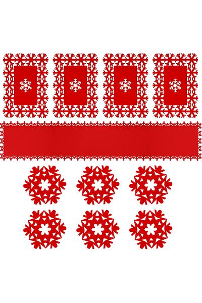 OEM 11-piece set, decorative tablecloth, 4 napkins and 6 glass coasters, 180 x 35 cm