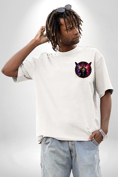 Angemiel Men's Hip Hop Rapper Purple-Pink Neon White Oversize Women's Men's Front Minimal Printed T-Shirt