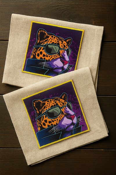 Evdek Pack of 2 Digital Printed Cocktail Napkins with Embroidery Detail Ds16