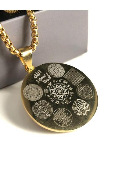 GWOMA Kadın Çelik Kolye - 12 Dualı Çift Taraflı Koruyucu Zırh • Celcelütiye • Nazar Duası • Rufai Gülü