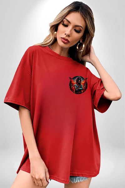 Angemiel تي شيرت رجالي من Red Rasta Hip Hop باللون الأحمر الخيالي مقاس كبير للنساء والرجال مطبوع من الأمام