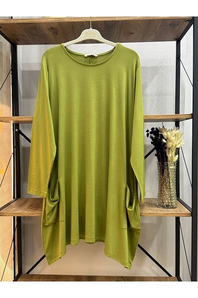 ÖZNE BUTİK Women's 100% Cotton Lycra Pocket Detail A-Line Combed Cotton Tunic