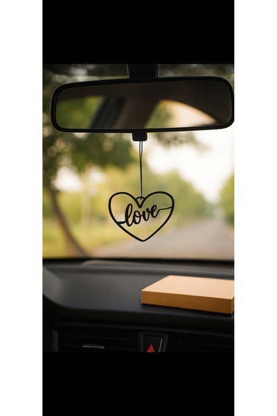 sawas dekor زينة سيارة على شكل قلب مع كتابة "أحبك" |   قطع بالليزر معدن أسود |   مرآة الرؤية الخلفية مع حزام