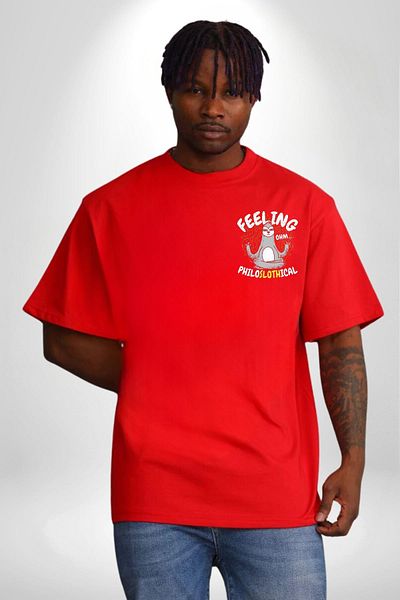 Angemiel تي شيرت Yoga Red Oversize للنساء والرجال مطبوع عليه Minimal Front