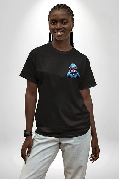 Angemiel Charismatic Terrier Glasses Cool Dog Black Oversize Women Men Front Minimal Printed T-Shirt