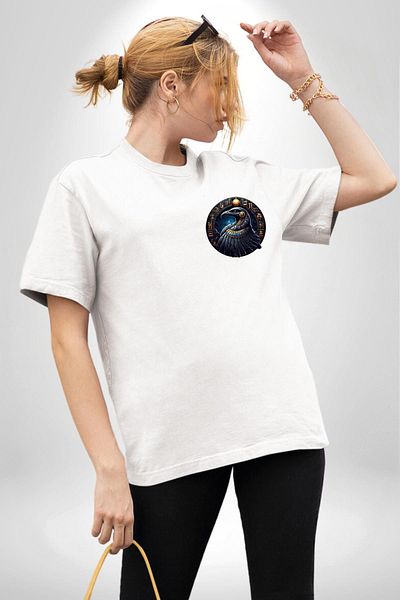 Angemiel Egyptian God Rebirth, Creation Bennu White Oversize Women Men Front Minimal Printed T-Shirt