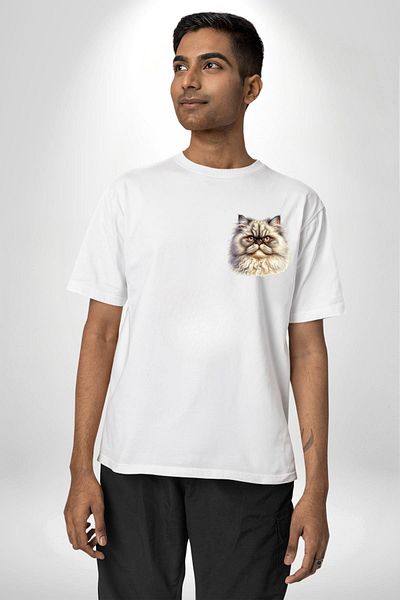 Angemiel Sophisticated and Noble Royal Cat White Oversize Women's Men's Front Minimal Printed T-Shirt