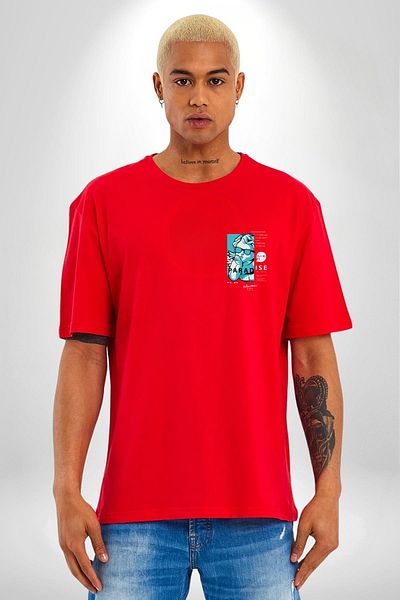 Angemiel Fly to Heaven Printed Romantic and Creative Design Red Oversize Women's Men's Front Minimal Printed Ti
