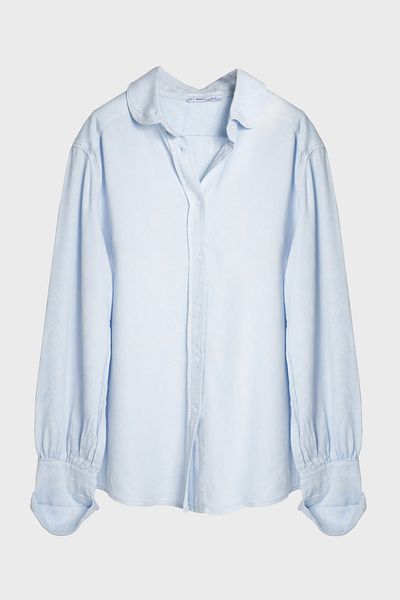its basic Cămașă oversize din țesătură de in organic pentru femei Baby Blue 6s5-103