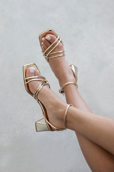 STRASWANS Onika Women's Heeled Leather Sandals Gold