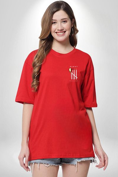 Angemiel Burnt Match Printed Red Oversize Women's Men's Front Minimal Printed T-Shirt