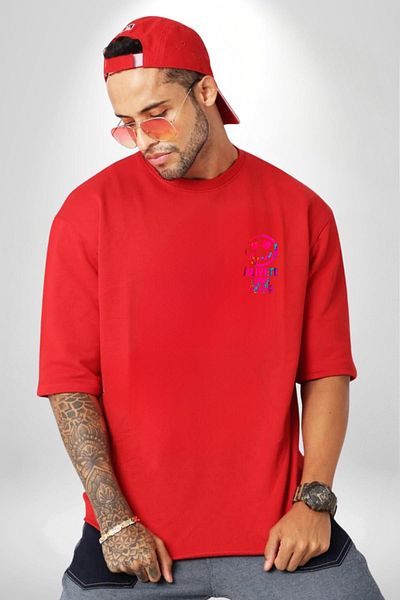 Angemiel Happy People Think Different, Be Happy Red Oversize Women Men Front Minimal Printed T-Shirt