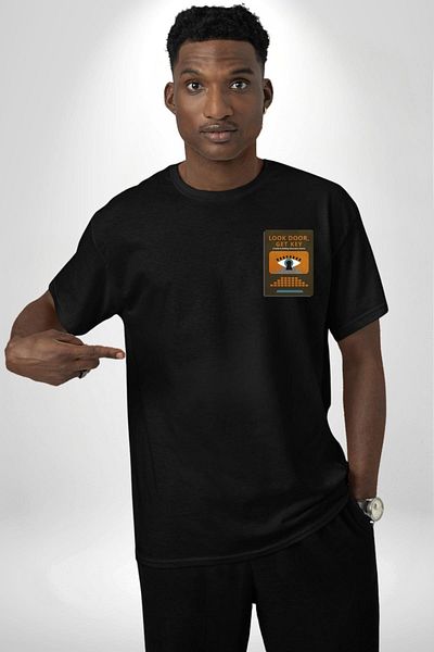 Angemiel Look Door, Get Key Adventure Games Writing Guide Black Oversize Women Men Front Minimal Printed Tee