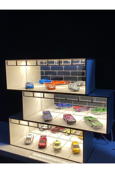 Home Premium ışıklı oyuncak araba sergileme rafı 3 katlı