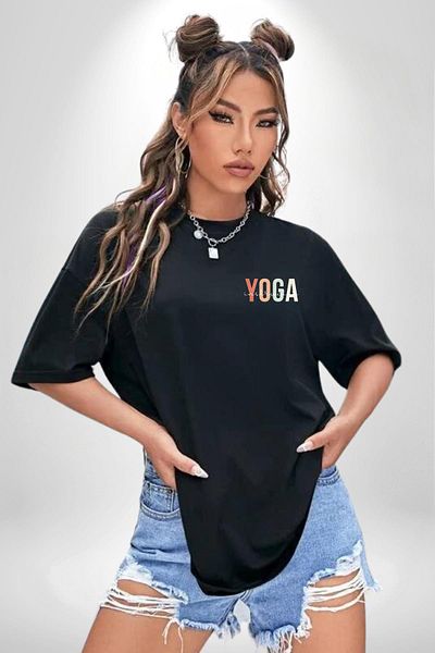 Angemiel Yoga Trainer Black Oversize Women's Men's Front Minimal Printed T-Shirt